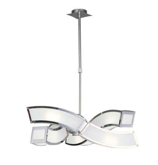 Mantra Duna E27 Pendant 3 Arm 6 Light E27 Polished Chrome/White Acrylic CFL Lamps INCLUDED