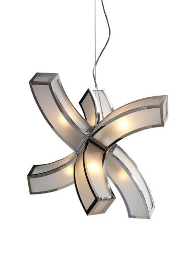 Mantra Duna E27 Pendant 6 arms 6 Light E27 Polished Chrome/White Acrylic CFL Lamps INCLUDED