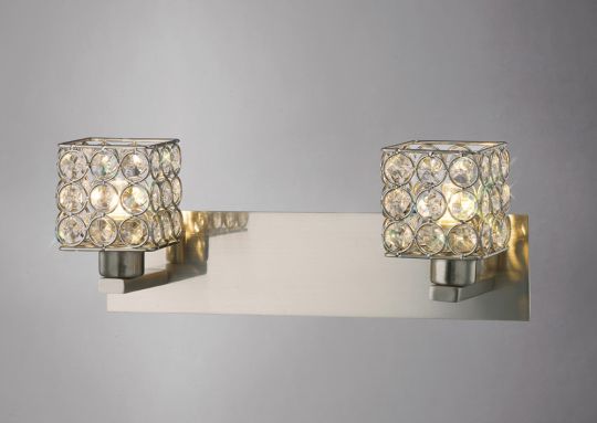 Diyas IL20640 Elsa Wall Lamp 2 Light Satin Nickel/Crystal