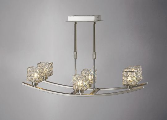 Diyas IL20642 Elsa Telescopic Pendant 6 Light Satin Nickel/Crystal