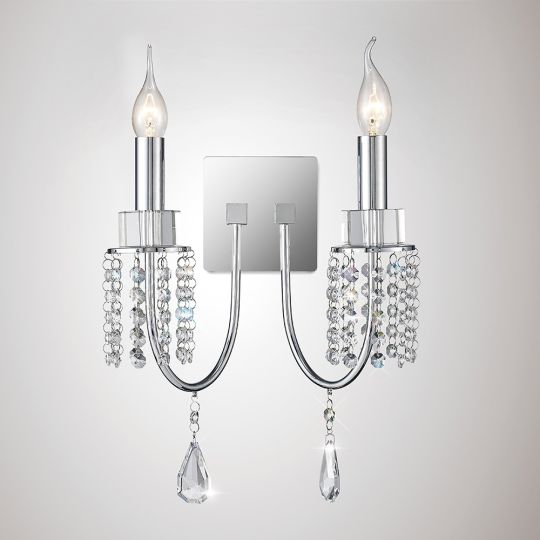 Diyas IL31541 Emily Wall Lamp Switched 2 Light Polished Chrome/Crystal