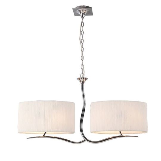 Mantra Eve Linear Pendant 2 Arm 4 Light E27 Polished Chrome With White Oval Shades