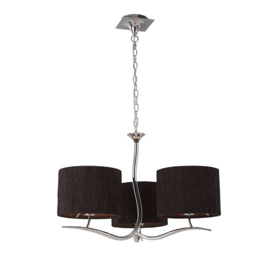 Mantra Eve Pendant 3 Light E27 Polished Chrome With Black Round Shades
