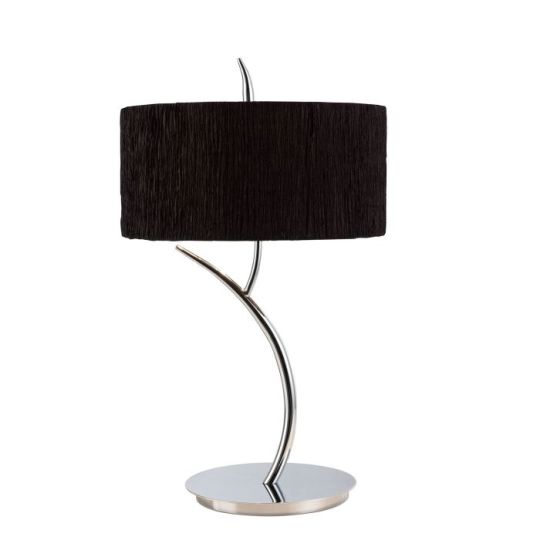 Mantra Eve Table Lamp 2 Light E27 Large Polished Chrome With Black Round Shade