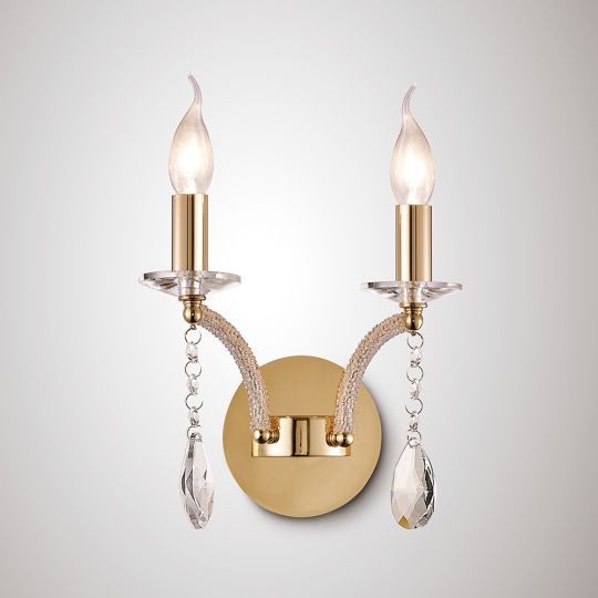 Diyas IL32362 Fiore Wall Lamp Switched 2 Light French Gold/Crystal