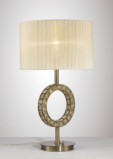 Diyas IL31530 Florence Round Table Lamp With Cream Shade 1 Light Antique Brass/Crystal