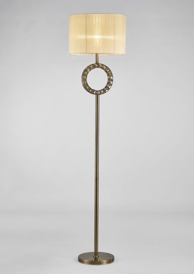 Diyas IL31531 Florence Round Floor Lamp With Cream Shade 1 Light Antique Brass/Crystal