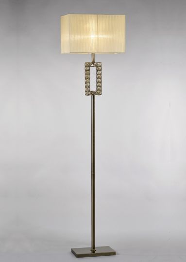 Diyas IL31533 Florence Rectangle Floor Lamp With Cream Shade 1 Light Antique Brass/Crystal