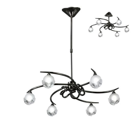 Mantra Fragma Telescopic Convertible To Semi Flush 6 Light G9 Black Chrome