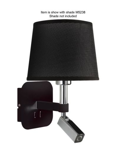 Mantra Habana Switched Wall Lamp 1 Light WITHOUT SHADE E27 + Reading Light 3W LED Black/Polished Chrome 4000K 200lm 3yrs Warranty