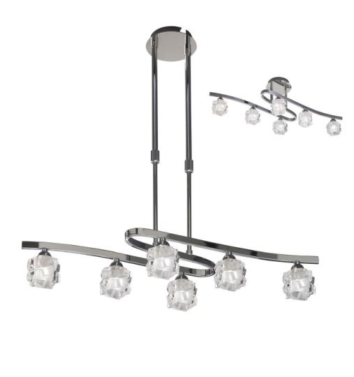Mantra Ice Rectangular Telescopic Convertible To Semi Flush 6 Light G9 ECO Polished Chrome