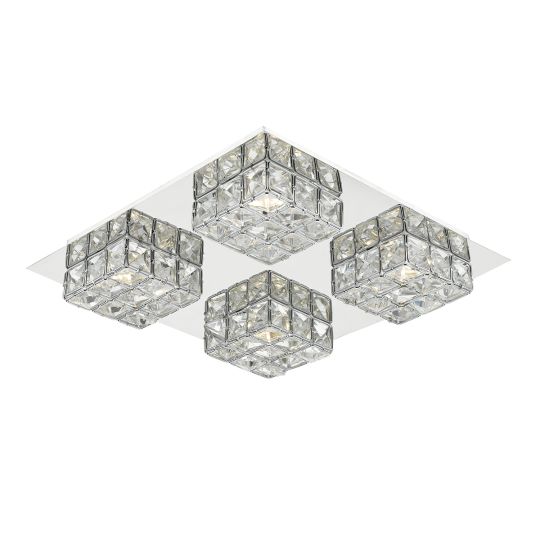 Dar Lighting Imogen LED flush glass faceted squares Polished Chrome frame IMO0450