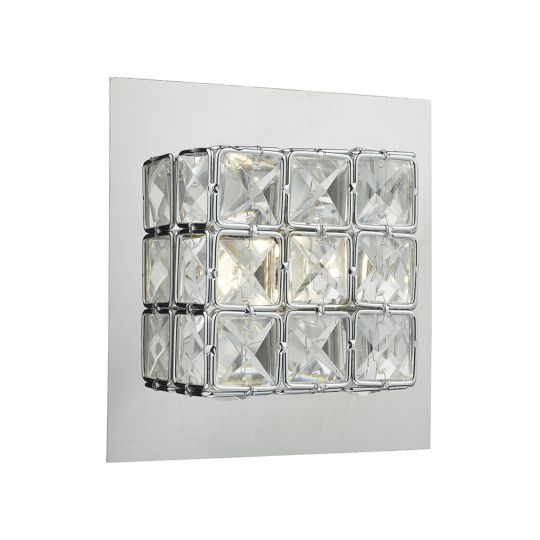 Dar Lighting Imogen Wall Light LED glass faceted squares Polished Chrome frame IMO0750