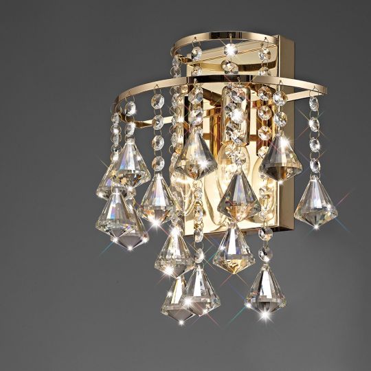 Diyas IL32774 Inina Wall Lamp Switched 2 Light E14 French Gold/Crystal