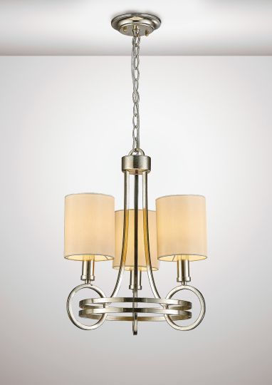 Diyas IL31701 Isabella Pendant With Beige Shade 3 Light E14 Antique Silver/Teak Plated