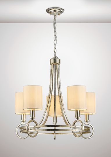 Diyas IL31702 Isabella Pendant With Beige Shade 5 Light E14 Antique Silver/Teak Plated