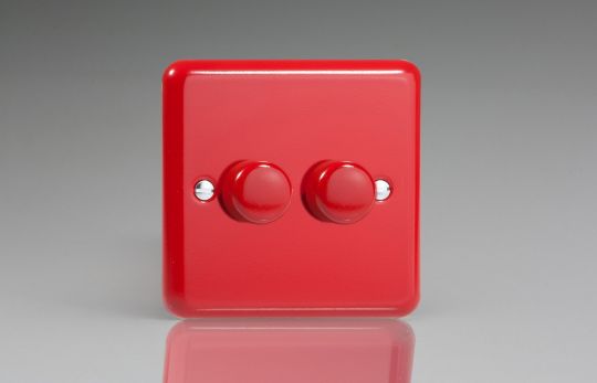 Varilight Pillar Box Red 2-Gang 2-Way Push-On/Off Rotary LED Dimmer 2 x 0-120W (1-10 LEDs) (JYP252.PR)