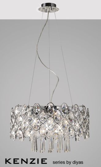 Diyas Lighting IL31061 - Kenzie Pendant 10 Light Polished Chrome/Crystal