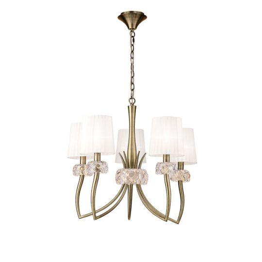 Mantra Loewe Pendant 5 Light E14 Antique Brass With White Shades