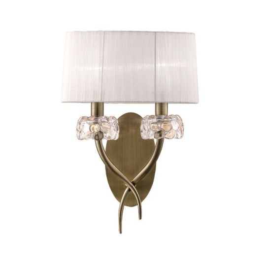 Mantra Loewe Wall Lamp Switched 2 Light E14 Antique Brass With White Shade