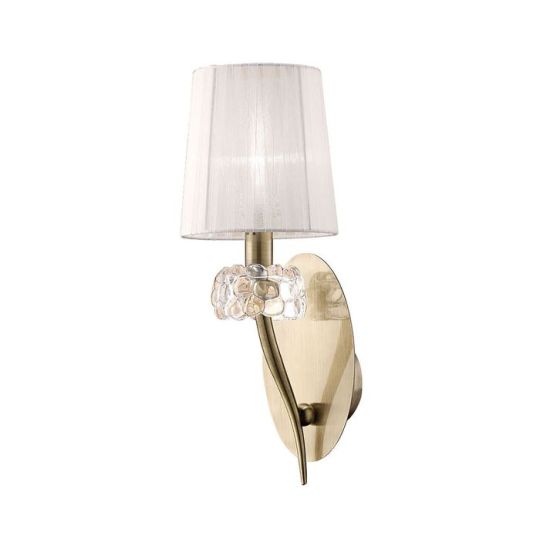 Mantra Loewe Wall Lamp Switched 1 Light E14 Antique Brass With White Shade