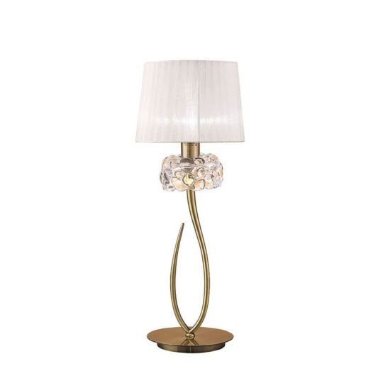 Mantra Loewe Table Lamp 1 Light E27 Large Antique Brass With White Shade