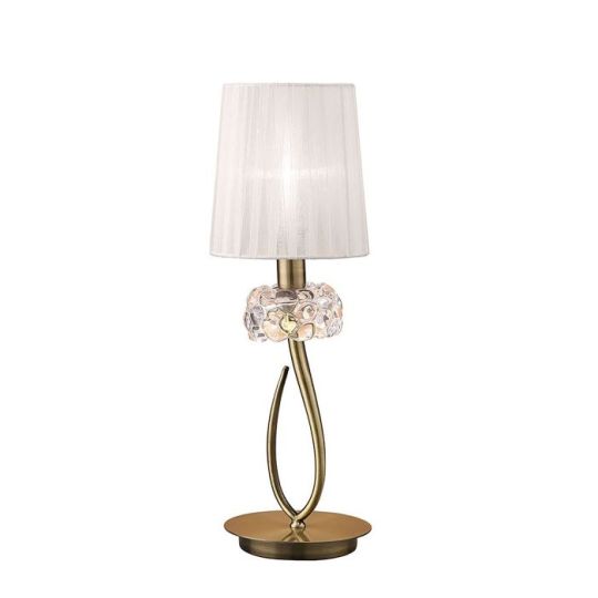 Mantra Loewe Table Lamp 1 Light E14 Small Antique Brass With White Shade