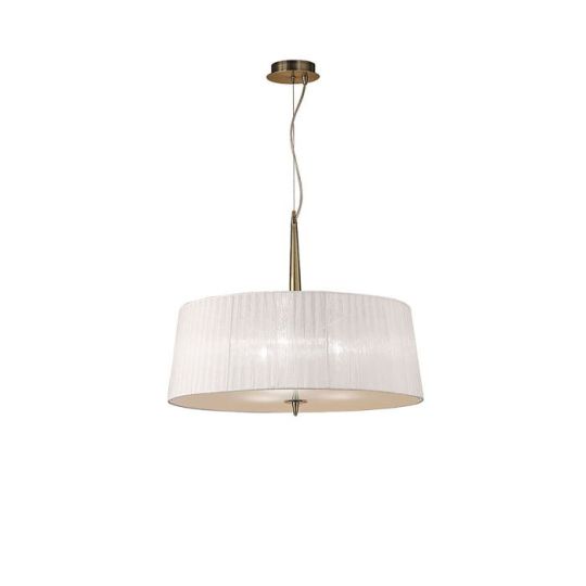 Mantra Loewe Single Pendant 3 Light E27 Antique Brass With White Shade