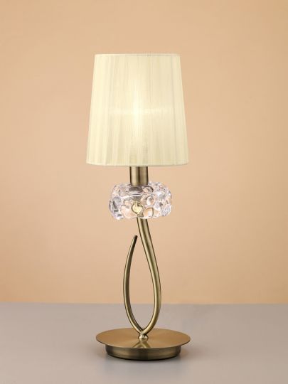 Mantra M4637AB Loewe Table Lamp 1 Light E14 Small Antique Brass With Cream Shade