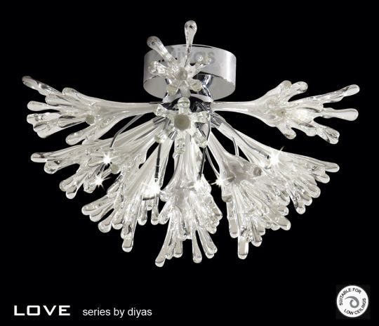 Diyas Lighting IL50433 - Love Ceiling Small 9 Light Polished Chrome/White Glass