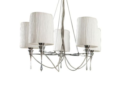 Mantra Lucca Pendant 5 Light E27 Polished Chrome With White Shades & Clear Crystal