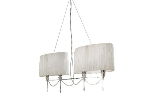 Mantra Lucca Linear Pendant 2 Arm 4 Light E27 Line Polished Chrome With White Shades & Clear Crystal