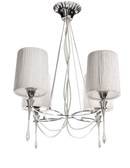 Mantra Lucca Pendant 4 Light E27 Polished Chrome With White Shades & Clear Crystal