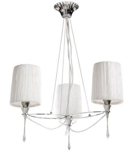 Mantra Lucca Pendant 3 Light E27 Polished Chrome With White Shades & Clear Crystal