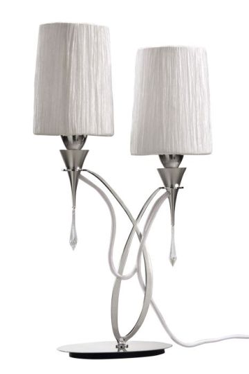 Mantra Lucca Table Lamp 2 Light E27 Polished Chrome With White Shades & Clear Crystal