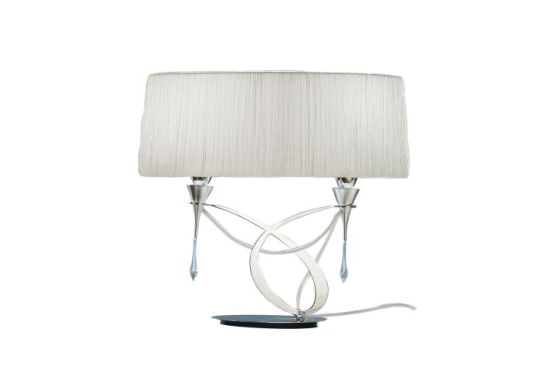 Mantra Lucca Table Lamp 2 Light E27 Small Polished Chrome With White Shade & Clear Crystal