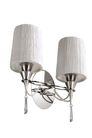 Mantra Lucca Wall Lamp Switched 2 Light E27 Polished Chrome With White Shades & Clear Crystal
