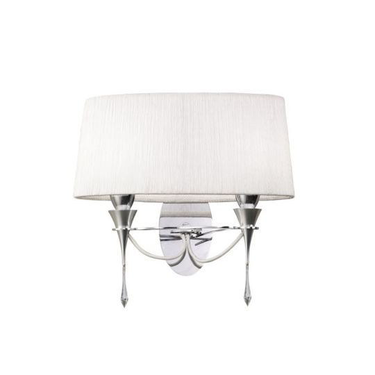 Mantra Lucca Wall Lamp Switched 2 Light E27 Polished Chrome With White Shade & Clear Crystal