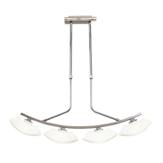 Mantra Lupa Telescopic Pendant Curved Linear Bar 4 Light G9 Polished Chrome/Frosted White Glass