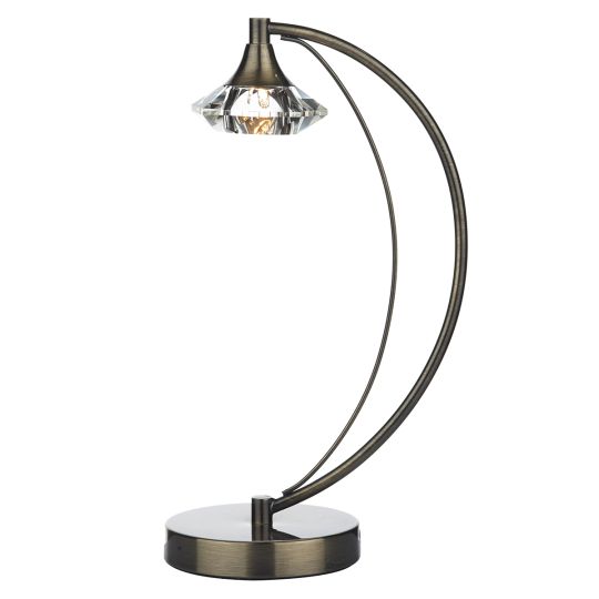 Dar Lighting Luther 1 Light Table Lamp complete with Crystal Glass Antique Brass LUT4175
