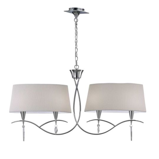 Mantra Mara Linear Pendant 2 Arm 4 Light E14 Polished Chrome With Ivory White Shades