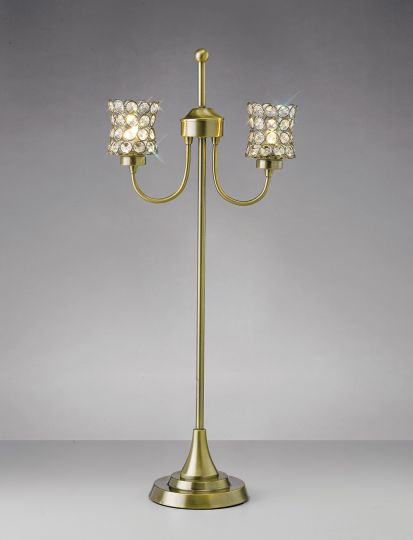 Diyas IL20663 Nelson Table Lamp 2 Light Antique Brass/Crystal