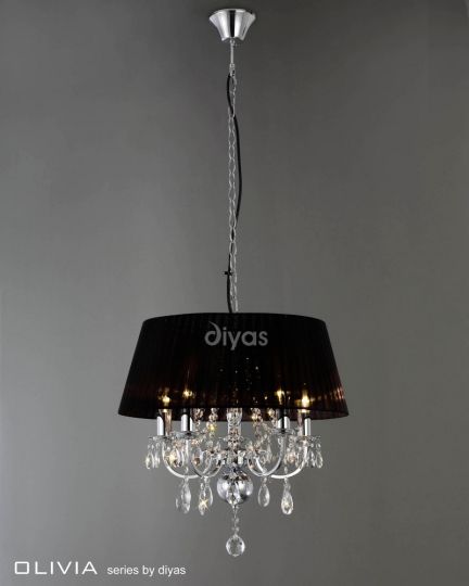 Diyas IL30045 Olivia Pendant With Black Shade 5 Light Polished Chrome/Crystal