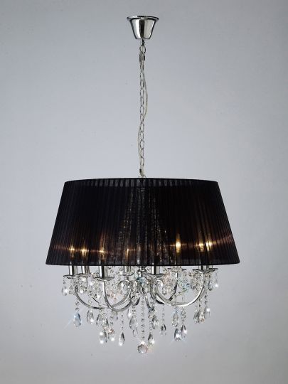 Diyas IL30056 Olivia Pendant With Black Shade 8 Light Polished Chrome/Crystal