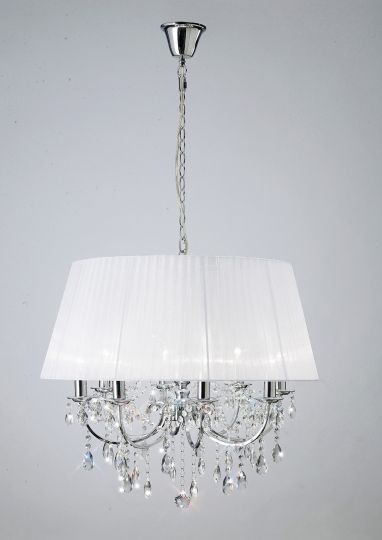 Diyas IL30056 Olivia Pendant With White Shade 8 Light Polished Chrome/Crystal