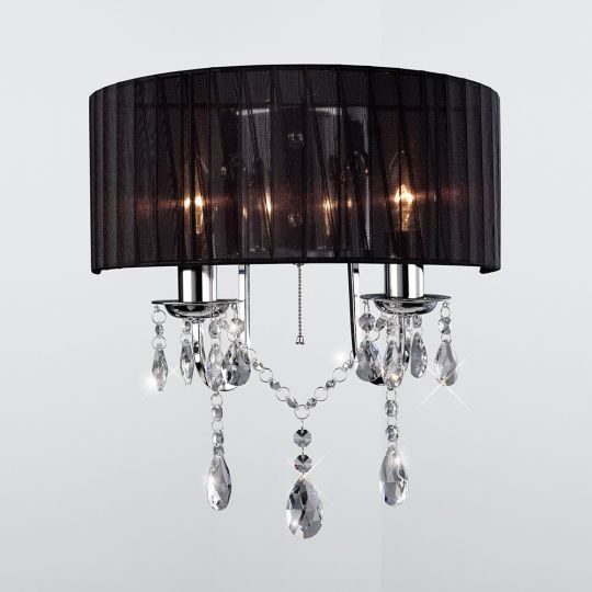 Diyas IL30061 Olivia Wall Lamp Switched With Black Shade 2 Light Polished Chrome/Crystal