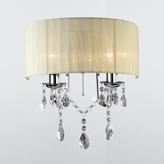 Diyas IL30061 Olivia Wall Lamp Switched With Ivory Cream Shade 2 Light Polished Chrome/Crystal