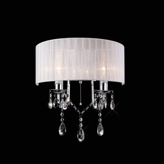 Diyas IL30061 Olivia Wall Lamp Switched With White Shade 2 Light Polished Chrome/Crystal