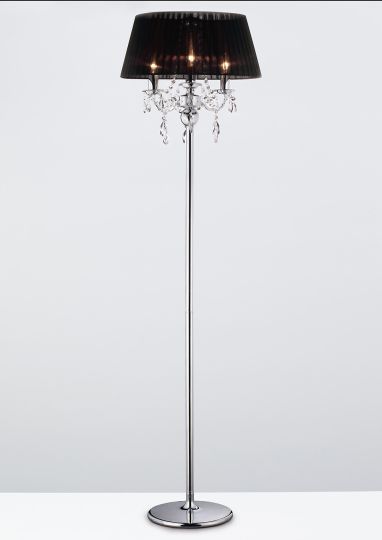 Diyas IL30063 Olivia Floor Lamp With Black Shade 3 Light Polished Chrome/Crystal