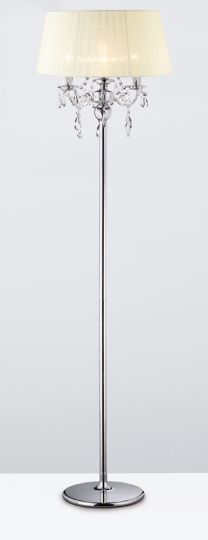 Diyas IL30063 Olivia Floor Lamp With Ivory Cream Shade 3 Light Polished Chrome/Crystal